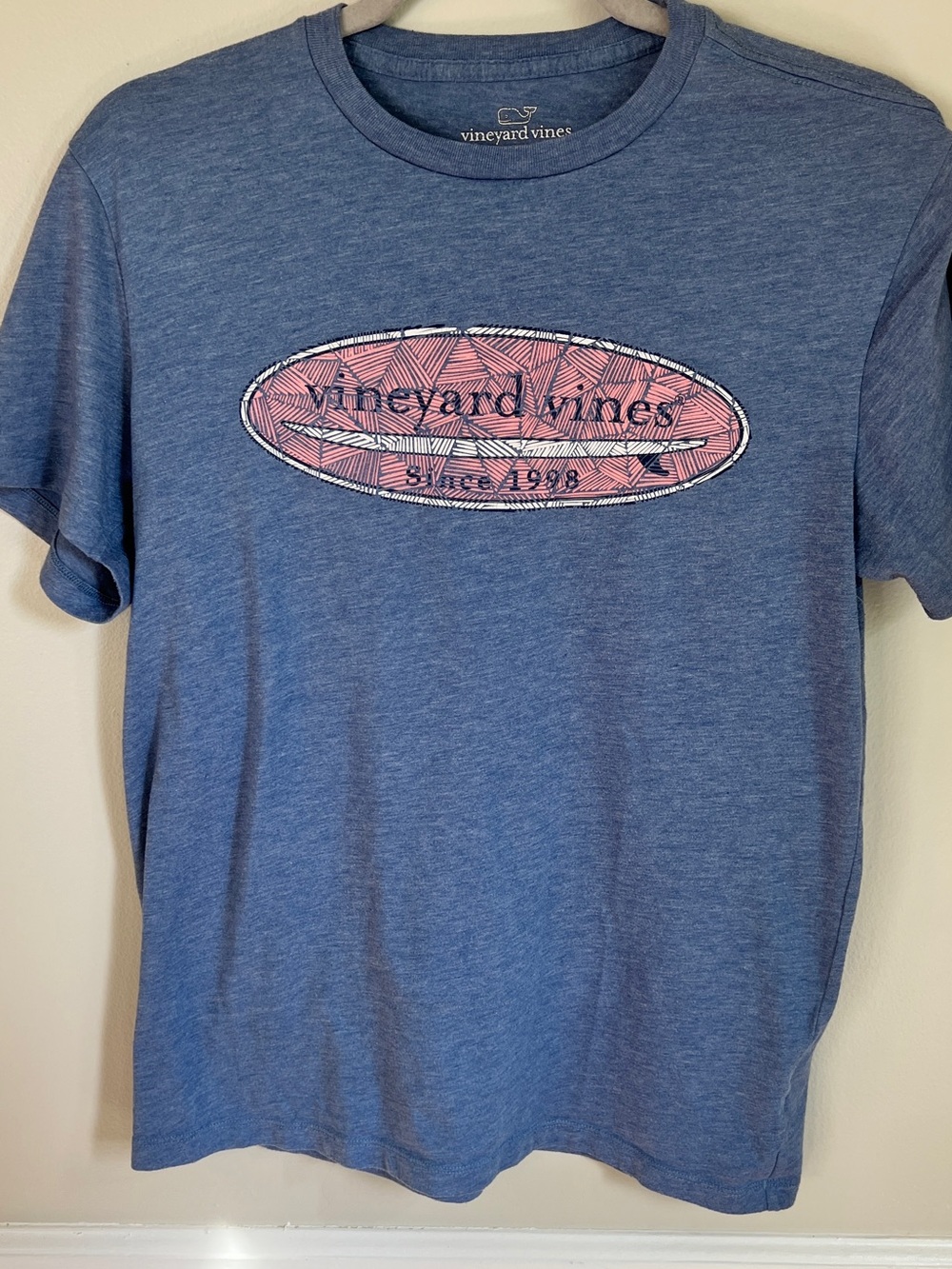 Vineyard Vines Blue Short-Sleeve Tee with Pink Logo